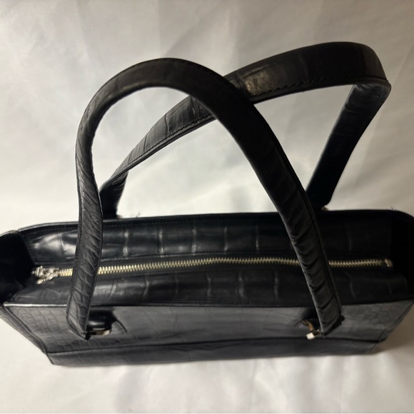 Monsac Leather Black Crocodile-Embossed Women's Tote - Picture 3 of 16